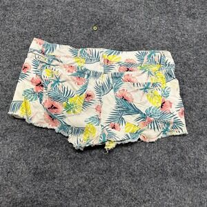 Life in Progress Shorts Womens Size 28 White Tropical Floral Palm Leaf Cut Off